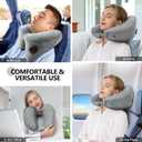 Sunany Travel Neck Pillow for Airplane Pillow Comfortably Supports Head, Neck and Chin, Inflatable Travel Pillow with Soft Velour Cover and Portable Drawstring Bag (Black) (Grey, H)