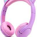 Kids Headphones, Safe 85db Volume Control Light Up Cat Ear Headphones for iPad Fire Tablet Kindle, On-Ear LED Children Headphones for School Learning Travel - Purple/Pink
