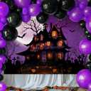 Mocsicka Halloween Backdrop for Photography Purple Night Moon Haunted House Background Spooky Cemetery Hollween Costume Party Decorations Banner Photo Studio Props (8x6ft)