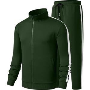 JMIERR Men's Track Suits 2 Piece Full Zip Sports Outfits Set Sweatshirt and Joggers Sweatpants (Large, Green)