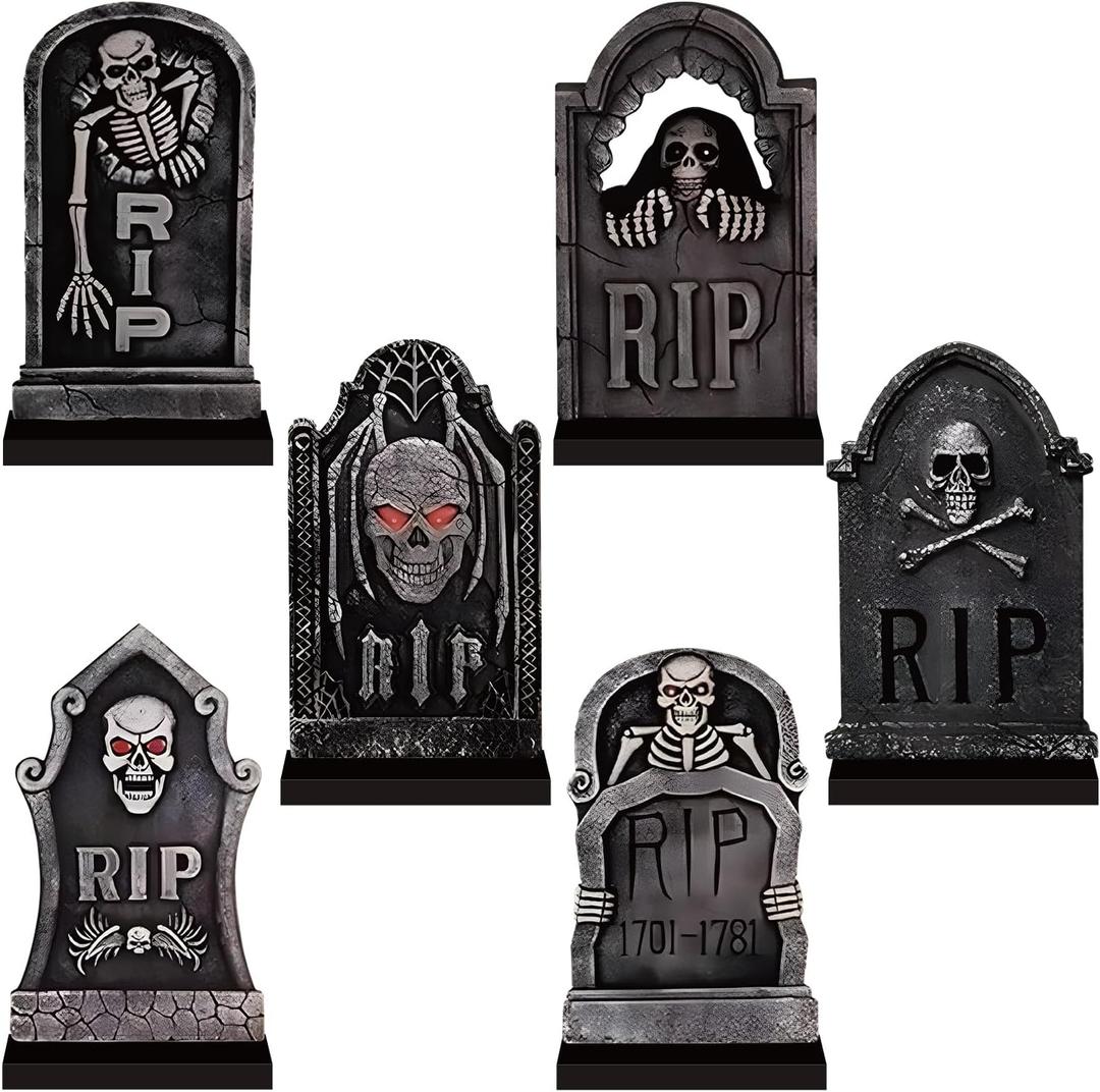 6Pcs Tombstones Halloween Decor Wooden Mini Gravestones Halloween Table Centerpieces Decorations Horror Miniature Rip Tombstones Gravestones Tier Tray Decor for Halloween Table Decorations