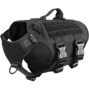 ICEFANG GN3 Tactical Dog Harness with 6X Buckle,Dog Molle Vest with Handle,3/4 Body Coverage,Hook and Loop Panel for ID Patch,No Pulling Front Clip (M (25"-31" Girth), Black)