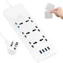 International Power Adapter with 6 Universal Outlet 4 USB Ports (1 USB C), Jumpso 6ft Travel Power Strip, EU UK to US Plug Adapter, 110-240v, 3000w Extension Cord for Home Office White