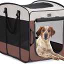 DONORO Dog Kennels and Crates for Medium Dogs, Portable Pop Up Indoor Pet Cage with Sturdy Wire Frame, Collapsible Travel Crate Soft Sided Cat Bag Escape Proof (Brown, 36.0" L x 23.0" W x 28.0" H)