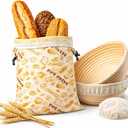 Banneton Bread Proofing Basket 9 Inch Round with Linen Liner & 16x13 XL Reusable Beeswax Bread Bag Sourdough Proofing Basket, Banneton Basket, Large Bread Storage Bag