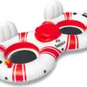 SOLSTICE Inflatable Tube Float  Heavy-Duty Material with Grab Handles for Pool, Lake & River  Compact with Backrest, Mesh Base, Cupholders & Rope  2-Person, White & Red, 89"  Super Chill