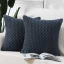 MADIZZ Pack of 2 Boho Corduroy Striped Throw Pillow Covers 16x16 Inch Dark Blue Soft Decorative Cushion Cover for Bedroom Sofa Pillow Shell