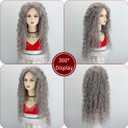Fencca Long Curly Synthetic Wigs, Dark Grey Silver wigs for white women 26 Inch Heat Resistant Fiber Natural Wavy Style for Women, Daily Party Use