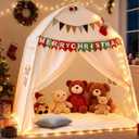 Large Kids Play Tent Indoor with Padded Mat Lights - 59x39x59in Teepee Playhouse with Flags Storage Bag - Cozy Reading Nook Nap Bed Tent - Birthday Gift for Toddlers Boys Girls