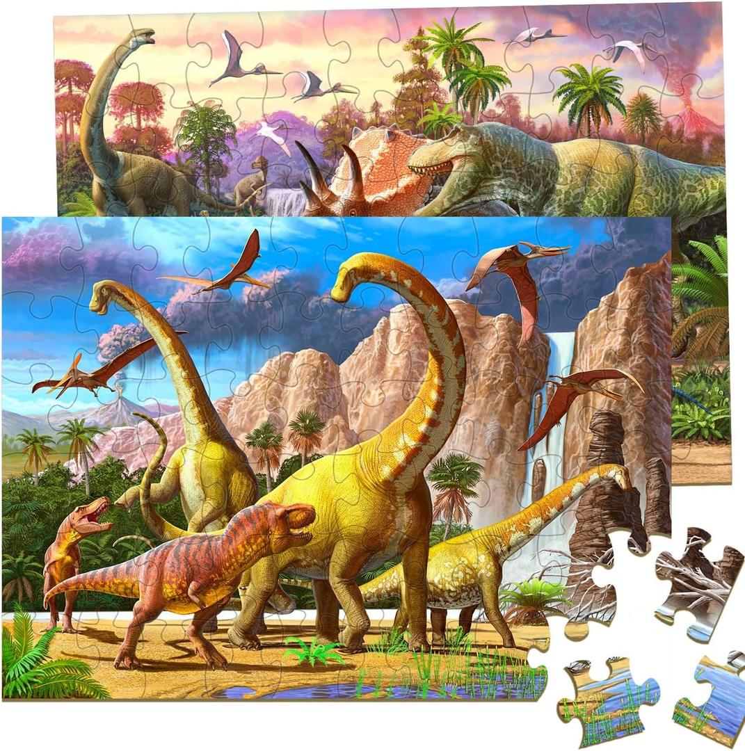 Dinosaur Puzzles for Kids Ages 4-8 Year Old - World of Huge Dinosaurs,2 Packs 60 Pieces Jigsaw Puzzle for Toddler Children Learning Educational Puzzles Toys for Boys and Girls.