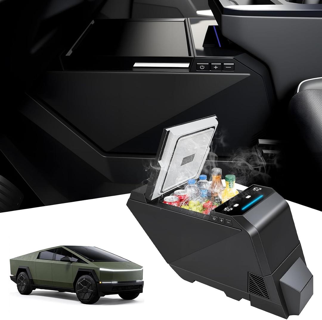 18L Refrigerator for Tesla Cybertruck 20232025, Floor Centre Console Fridge Freezer with Rapid Cooling (21F68F), Plug-and-Play 110V Car Cooler for Camping, Road Trips & Daily Use