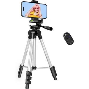 Phone Tripod, Lusweimi 44-inch iPhone Tripod with Phone Holder Mount/Wireless Remote for Cell Phone/Camera/Webcam/GoPro, Tabletop Lightweight Tripod for iOS/Android/Smartphone