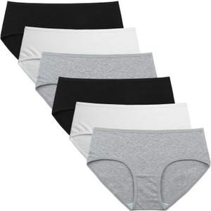 INNERSY Womens Underwear Cotton Hipster Panties Regular & Plus Size 6-Pack (Large, Black-white-grey)