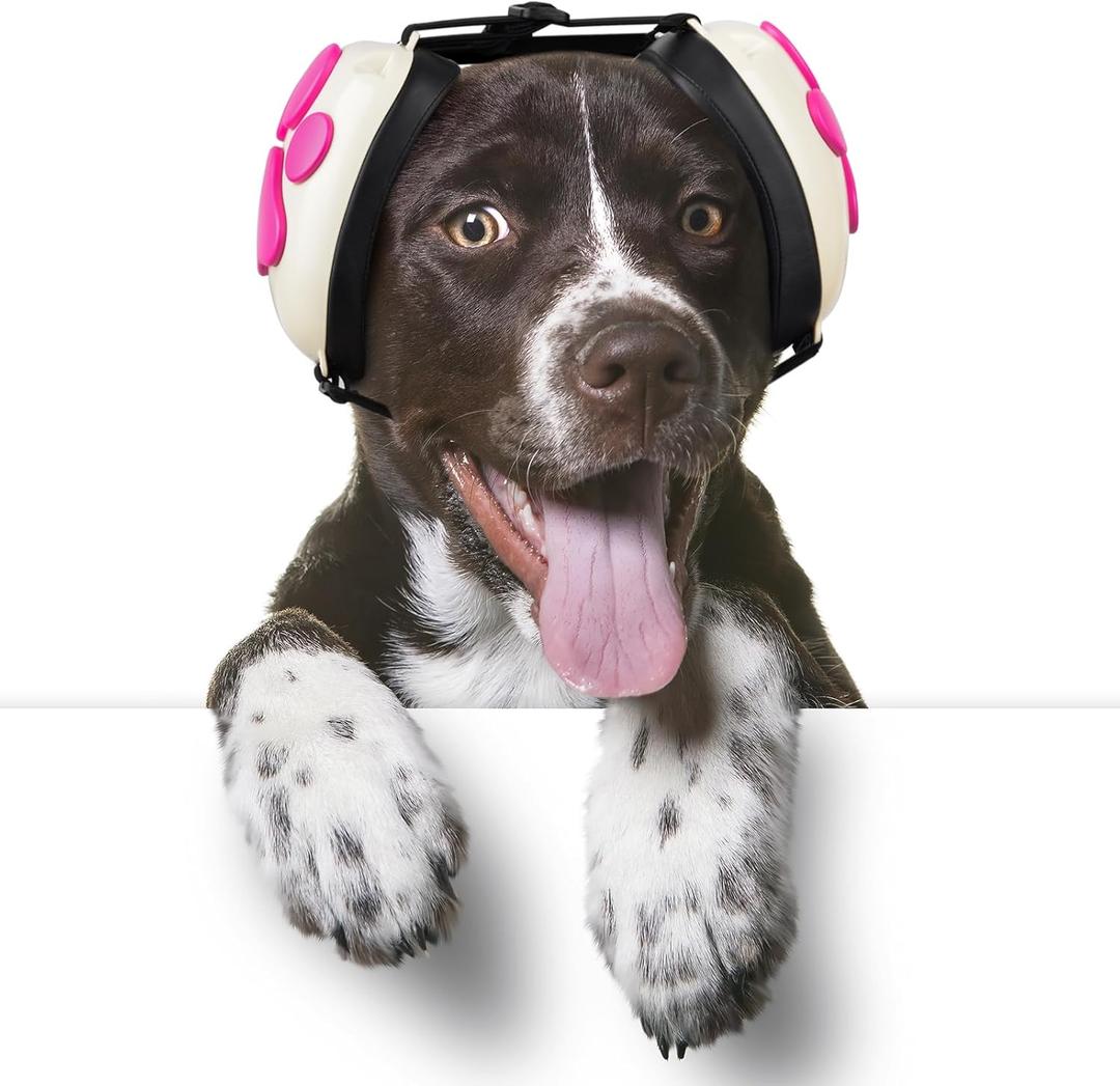 Noise Cancelling Headphones with Dog Paw Design, Calming Earmuffs for Thunder, Fireworks & Hunting (M, White)
