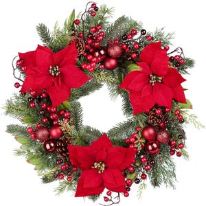 Chrisxiao Christmas Wreath Front Door 20 Inch Artificial Christmas Wreath Decorated with Holly Berries, Hawthorn Berries, for Indoor Outdoor Christmas Decoration (Chrismats Wreath 06)