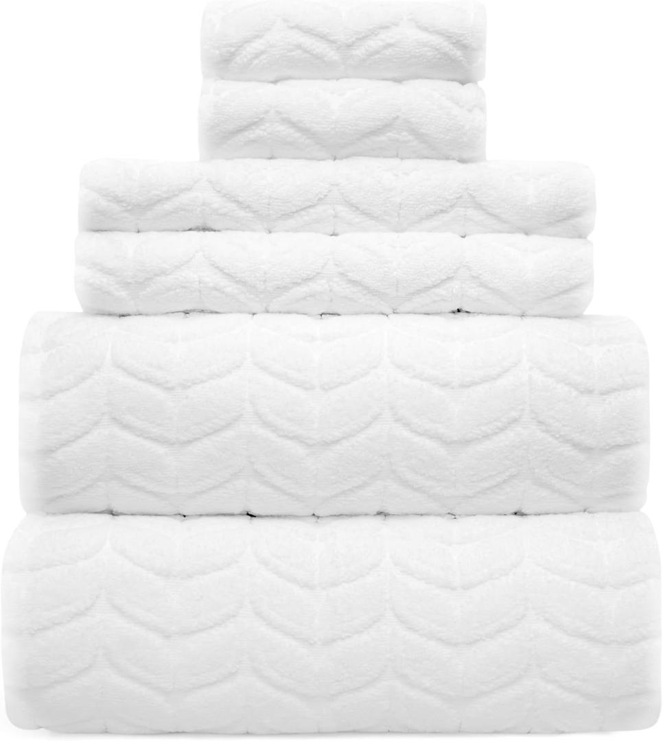 Alusa Home Ultra Soft & Stylish 700 GSM Luxury Bath Towels - 100% Zero-Twist, Long-Staple Cotton - Remarkably Absorbent & Quick Drying - 6 Piece Towel Set (White)