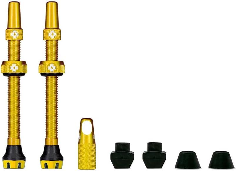 Muc-Off Tubeless Valves V2  44mm Gold | 4X 7075 Aircraft-Grade Aluminium Presta Valves with Core Removal Tool | 44mm / 60mm / 80mm - 10 Anodised Color Options | Fits MTB, Gravel & Road