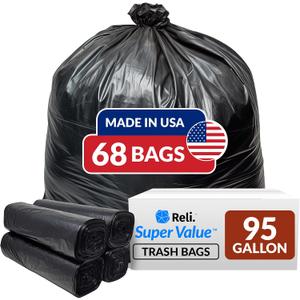 Reli. 95 Gallon Trash Bags Heavy Duty | 68 Trash Bags | Super Sizeable, Black, Garbage for Serious Cleanup