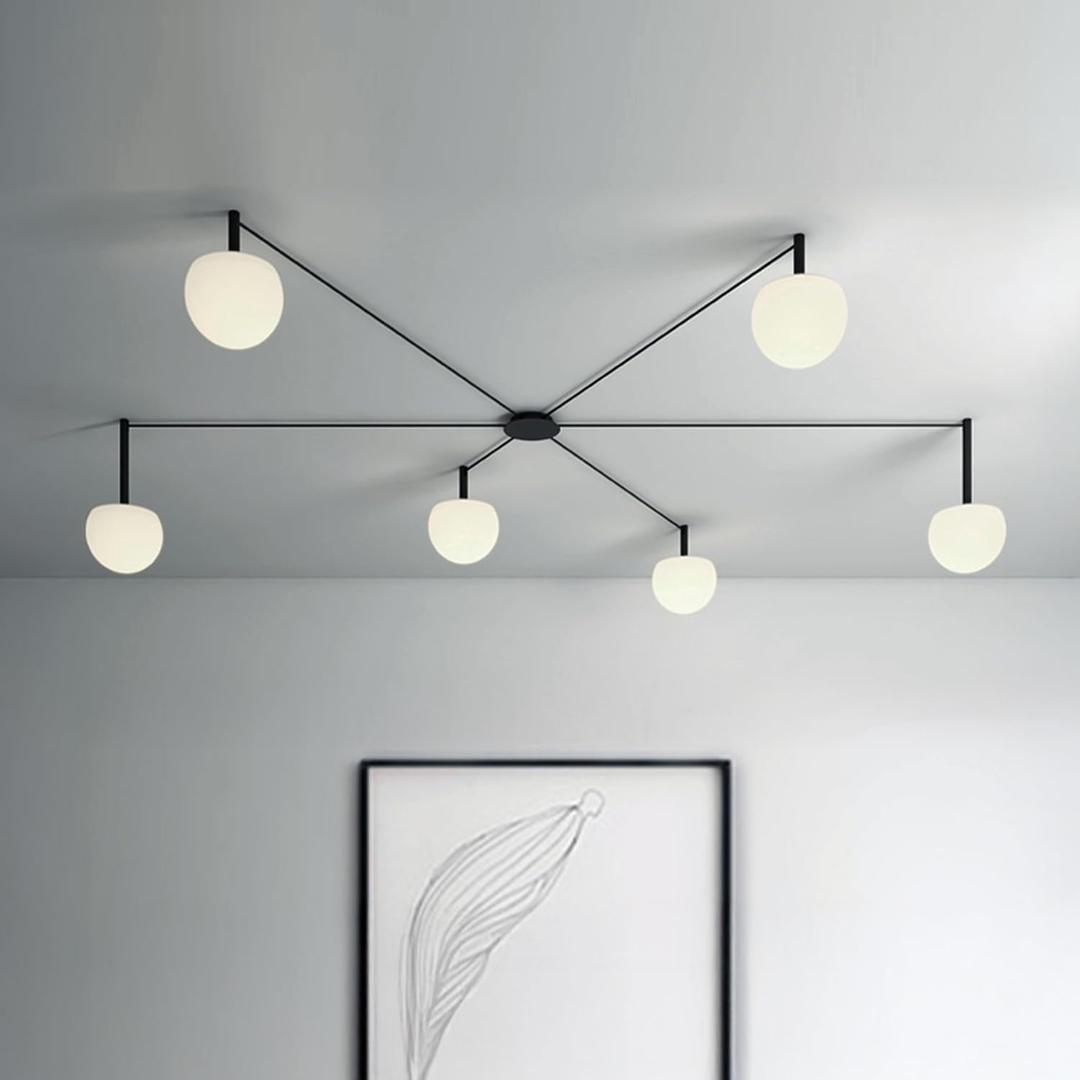 6-Light Black Glass semi Embedded Ceiling Light Suitable for Living Rooms, bedrooms, corridors, Dining Rooms, Dining Rooms, Bubble Ball Ceiling Light 59in