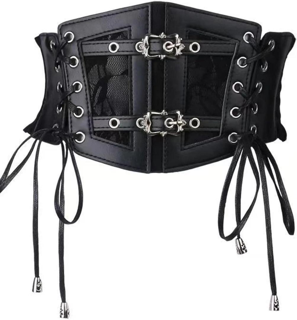 Women's Elastic Corset Belt Sides Lace-up Underbust Wide Costume Belts for Women (XL: Fit Waist Size 44"-47", Black)