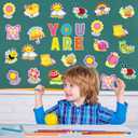 54Pcs Spring Cartoon Positive Cutouts Motivational Sayings Paper Cutting with 100Pcs Glue Points for Party Classroom Bulletin Board Craft Wall Decor