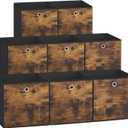 SONGMICS Storage Cubes, Set of 8 Storage Bins, Foldable Fabric Storage Boxes, 10.2 x 10.2 x 11 Inches, Fit Cube Storage Unit, for Clothes, Bedroom, Living Room, Rustic Brown and Ink Black URFB826B01
