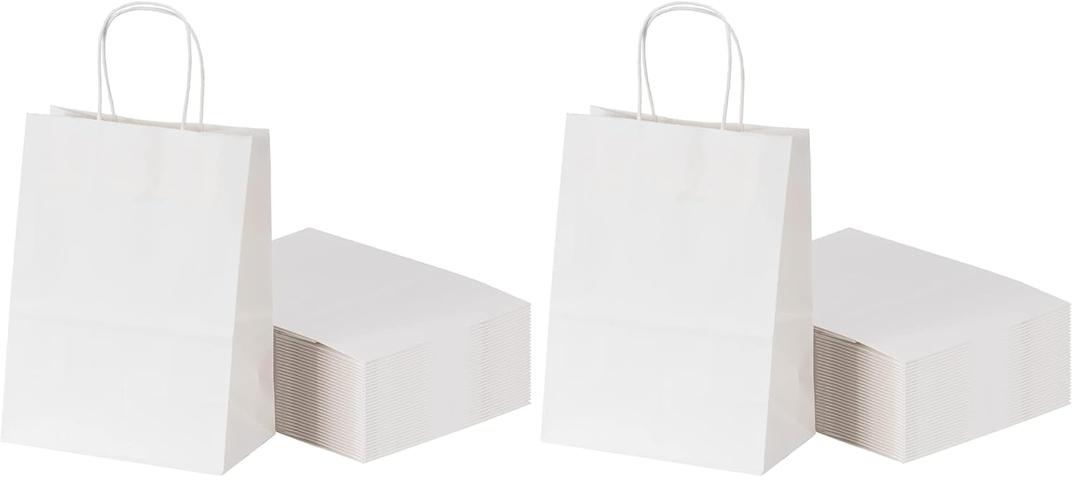 RACETOP White Paper Bags with Handles Bulk,8"x4.5"x10.8" 50Pcs,Paper Bags Birthday Wedding Party Favors Grocery Retail Shopping Business Goody (Pack of 2) RACETOP White Paper Bags with Handles Bulk,8"x4.5"x10.8" 50Pcs,Paper Bags Birthday Wedding Party Favors Grocery Retail Shopping Business Goody (Pack of 2)