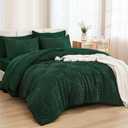 Andency Queen Comforter Set 7 Piece Dark Emerald Green - Bed in a Bag Queen Boho Lightweight Fluffy Tufted Bedding Sets with Comforter, Sheets, Pillowcases & Shams