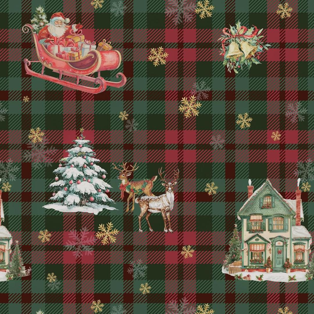 Ismoon Christmas Contact Paper Removable Self-Adhesive Wallpaper 17.3"x118" Green and Red Waterproof Christmas Peel and Stick Wallpaper for Bedroom Window Fireplace Indoor Decoration