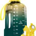 AQUAFIT 1 Gallon Water Bottle with Time Marker - Straw & Chug Lid - BPA Free Gym Water Bottle with Straw - Big Gallon Jug (Forest Fade, 128 oz - 2 Lids)