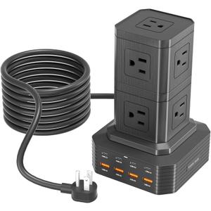 Charging Station (100W), 17-in-1 USB C Power Strip with Surge Protection, 6.6Ft Extension Cord, 4 USB C and 4 USB A Ports, 9 AC Outlets for Home Office Dorm Room