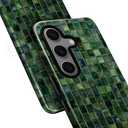 DJSOK Compatible with Samsung Galaxy S24 FE,Glossy PC Anti-Scratch Shockproof Case - Aesthetic Toned Tiles Green Glass