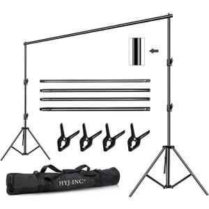 HYJ-INC 12ft x 10ft Photo Video Studio Heavy Duty Adjustable Photography Muslin Backdrop Stand Background Support System Kit with Carry Bag 4 Spring Clamps