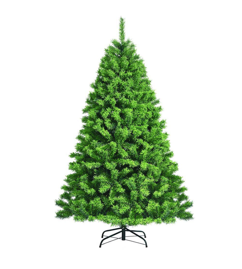 6.5ft Green Flocked Hinged Artificial Christmas Tree w/Metal Stand Green 6.5ft Green Flocked Hinged Artificial Christmas Tree w/Metal Stand Green