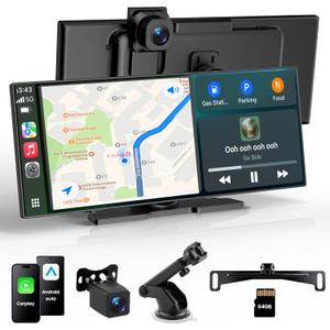 11.5" Portable Carplay Screen for Car,Wireless Car Play Screen with Carplay,Android Auto,60FPS,4K Dash Cam + 1080P Backup Cam (with a Camera Bracket),Voice Control,GPS Navigation