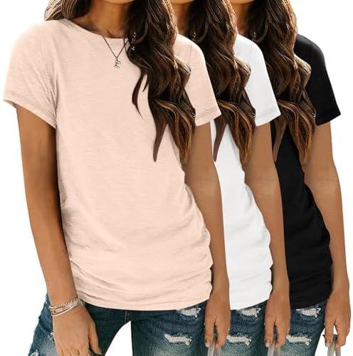 Womens 3 Pack T Shirts Basic Short Sleeve Tees Crewneck Fashion Tops Loose L