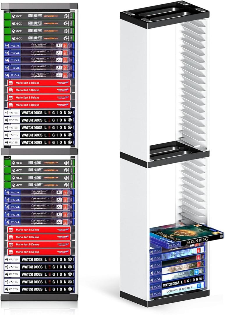 Nargos Video Game Storage Stand Tower for PS5/ PS4/ PS3/ Xbox Series S & X/Xbox one Game, Universal Game Disc Holder Vertical Blu Ray Case Organizer