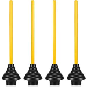 Baderke 4 Pcs Heavy Duty Toilet Plunger with Long Wooden Handle Force Suction Cup 26.38"x5.51" Black Rubber Toilet Plunger Removes Clogs Without Holder for Bathroom Drains Sink