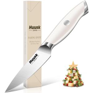 Huusk Paring Knife Ultra Sharp, 3.5" Small Kitchen Knife with Ergonomic Ivory White Handle Fruit Knives for Peeling Coring Cutting Present Gift to Men Women