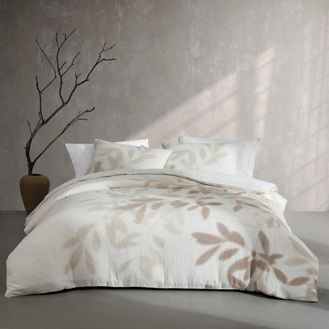 Calvin Klein - Queen Duvet Cover Set, Soft Cotton Bedding with Matching Shams, Floral Bed Essentials, Oeko-Tex Certified (Shadow Branches Beige, Queen)