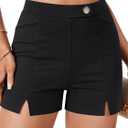 Vrtige Women's Split Hem High Waist Decorative Buttons Invisible Zip Elastic Sliming Shorts (Black)
