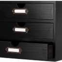 Wooden Storage Box Rustic Desktop Organizer with 3 Drawers Office Desk Accessories Shelf Small Craft Storage Containers Apothecary Cabinet and Chest Jewelry Holder for women(BLACK)