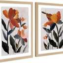 ArtbyHannah Framed Spring Wall Art, Botanical Art on Handmade Deckled Edge Paper for Bathroom Bedroom Decor (2 Pack 12x16 inch, Beige Frame)