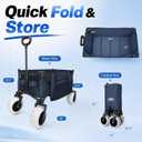 X800 200L Foldable Beach Wagon with 9" Flat-Free PU Wheels, Heavy Duty Utility Wagon Cart for Beach, Camping, Sports, Shopping, Garden, Navy Blue