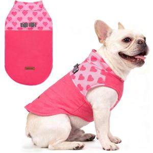 EXPAWLORER Fleece Dog Sweater - Valentine's Day Romantic Heart Dog Jacket, Winter Coat Vest with 2 D-Rings for Leash, Warm Pet Cold Weather Clothes Sweatshirt Outfits for Puppy Boys or Girls Pink M