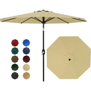GAOMON 10FT Outdoor Patio Umbrella with 8 Sturdy Ribs, Table Umbrella with Push Button Tilt and Crank, UV Protection Waterproof for Garden, Deck, Backyard, Pool (Brown)