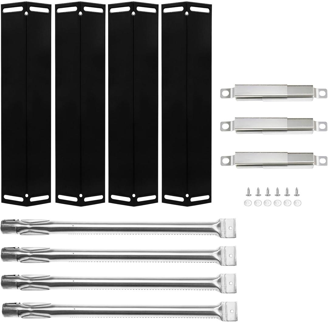 Hisencn Grill Parts for Charbroil 18 13/16'' Stainless Steel Grill Burner Tube, 16 1/2 '' x 4'' Porcelain Heat Plates and Adjustable Carryover Tube, Parts for Charbroil 4 Burner Grills