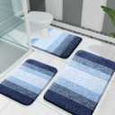 OLANLY Bathroom Rugs Sets 3 Piece, Soft Absorbent Microfiber Bath Mats and U-Shaped Contour Toilet Rug, Plush Shaggy Bath Mat Set for Bathroom (30"x20"+24"x16"+24"x20", Navy) (30" x 20" + 24" x 16" + U Shape 24" x 20")
