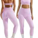 OMKAGI 2 Piece Workout Sets for Women Halter Sports Bras Gym Sets Booty Leggings Outfits, XS