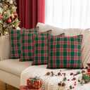 Softalker Christmas Pillow Cover 18x18 Set of 4 - Green Tartan Checkered Throw Pillow Cover, Farmhouse Buffalo Plaid Xmas Decorative Cushion Case for Couch Sofa, Christmas Holiday Decor